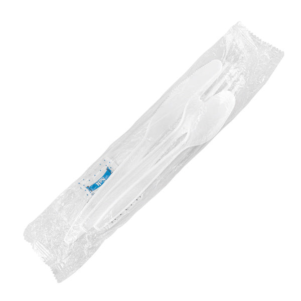 250-PACK OF Kit Cutlery Karat 250 sets PS Plastic Heavy Weight Cutlery Kits with Salt and Pepper, White