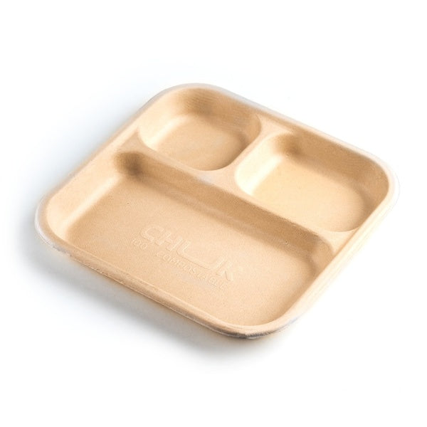 500-PACK OF 3 Compartment Tray Meal,Natural, 500 Count Case