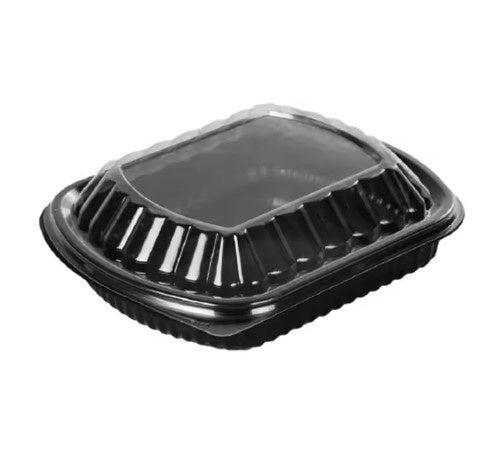 50-PACK OF Container Takeout 24oz Oval Black Plastic Food Container with Clear Lids 250Sets