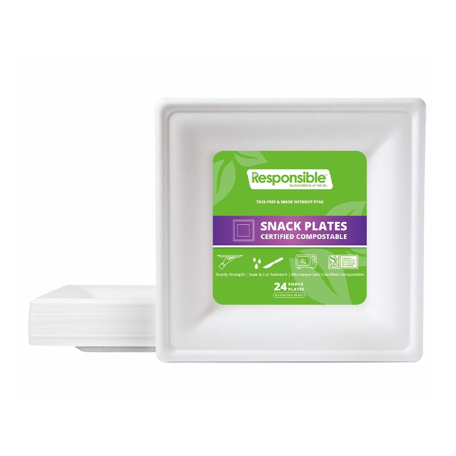 864-PACK OF PLATE SQUARE COMPOSTABLE MOLDED FIBER 6 INCH 24CT WITH PDQ DISPOSABLE