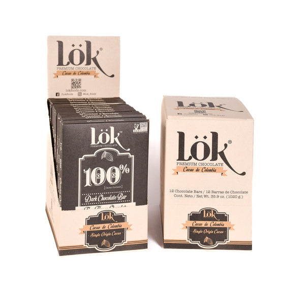 24-PACK OF Chocolate Bar Lok Dark Chocolate 100% Cacao Colombian Origin