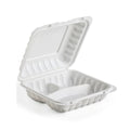200-PACK OF 8 x 8 x 3 MFPP 3 Compartment Hinged Take Out Container White