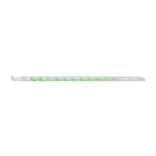 1200-PACK OF Straw Wrapped Karat Earth 10.25" Giant Paper Spiral Straw (7mm) Paper Wrapped, Blue & White - 1,200 pcs