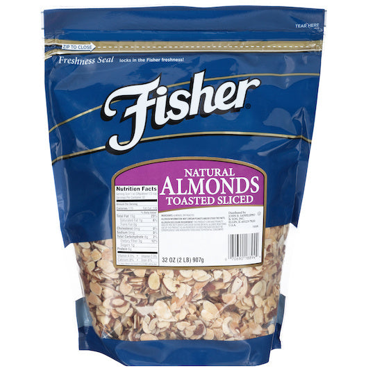 3-PACK OF Almonds Sliced Natural Toasted No Salt Fisher, 3 - 32 Oz