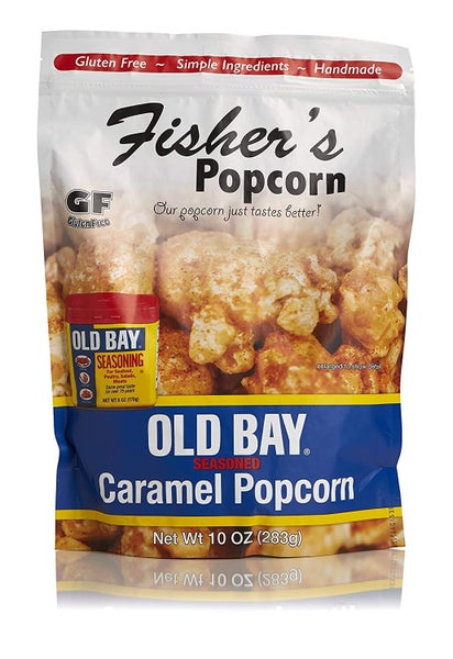12-PACK OF Popcorn Caramel OLD BAY Seasoned Large Pouch, Fisher’s Popcorn