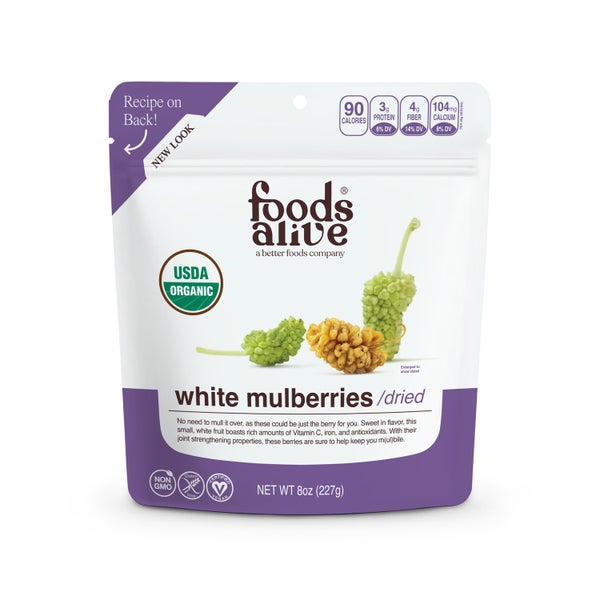 6-PACK OF Mulberries White Dried Organic, Foods Alive