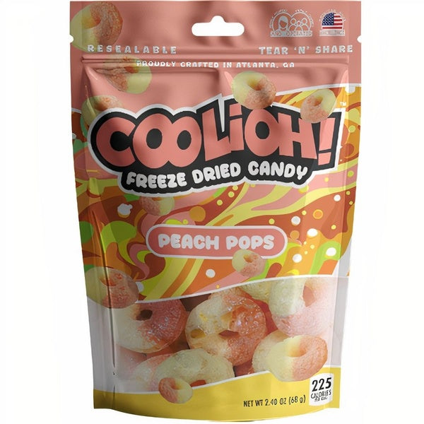 6-PACK OF Candy Freeze Dried Peach Pops, Boomin' Brands