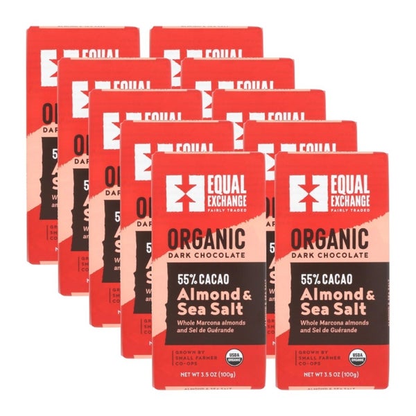 10-PACK OF Chocolate Bar Dark Chocolate Almond Sea Salt Equal 3.5 oz