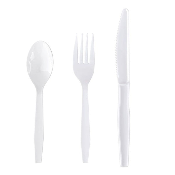 250-PACK OF Cutlery Set Boardwalk BWK3KITHVYWH 3-Piece Disposable Cutlery Set - Fork, Knife, and Teaspoon - White - 250 Count Carton