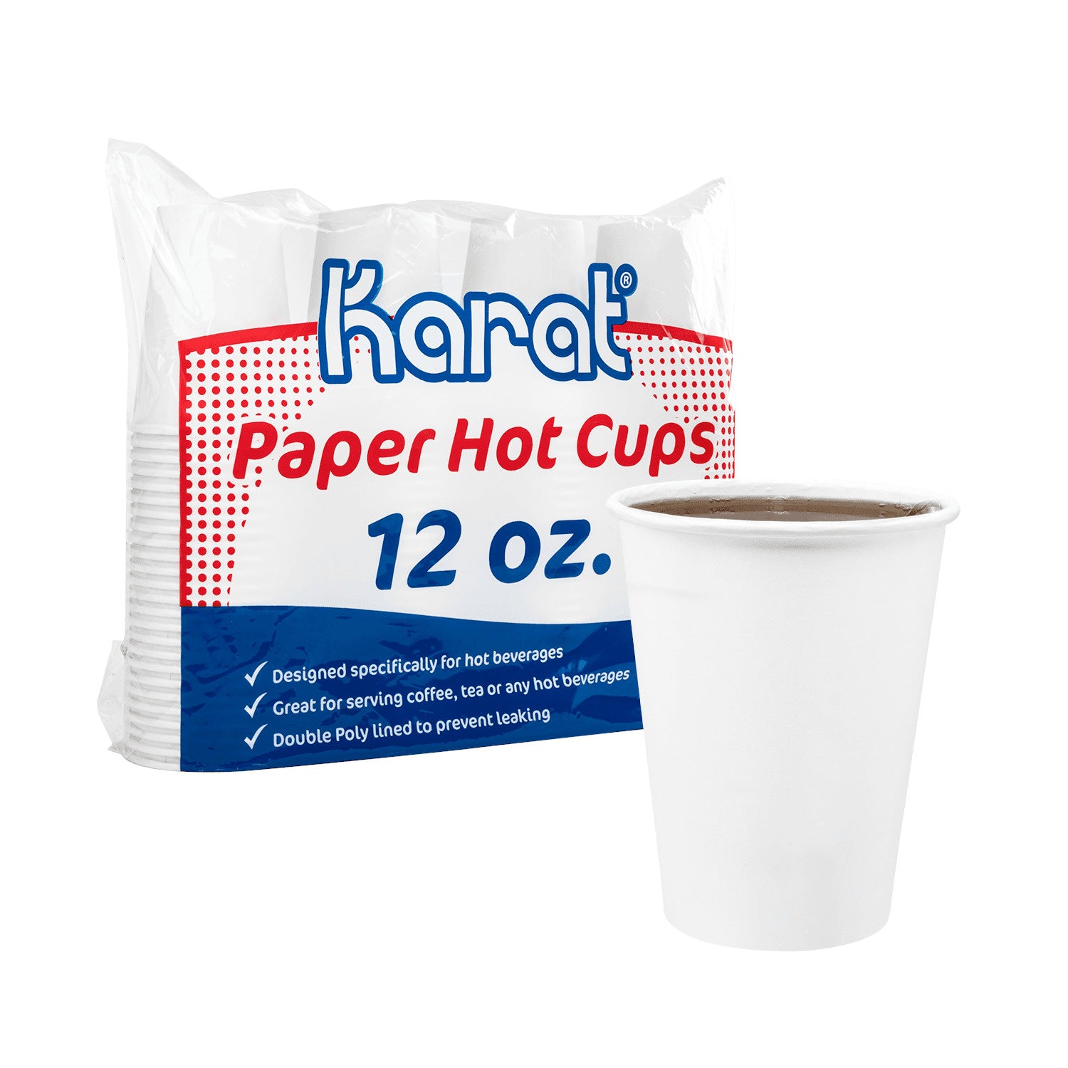 300-PACK OF Cup Paper Karat 300 ct 12 oz Paper Coffee Cups | White | 90 mm