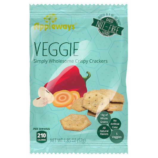 180-PACK OF Whole Grain Veggie Crackers Individually Wrapped Appleways, 180 - 1.85 OZ