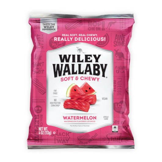 12-PACK OF Watermelon Licorice Wiley Wallaby, 12 - 4 Oz