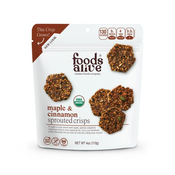 6-PACK OF Sprouted Crisps Maple and Cinnamon, Foods Alive