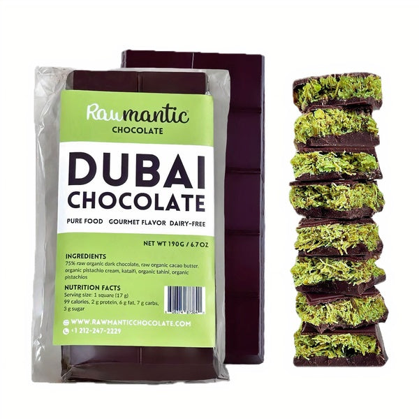 12-PACK OF Chocolate Dubai Knarfeh Pistachio Bar, RawmanticChocolate