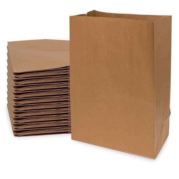 100-PACK OF Bag Paper 1/6 BBL 100 Count Brown SOS Bags, 12x7x17 Inch 90 GSM Grocery Size Prime Line Packaging Kraft Paper Bags, Paper Sacks for Grocery Stores, Cafés, Delis, Bakeries, Takeout, Delivery, in Bulk
