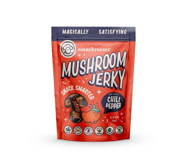 12-PACK OF Plant Based Jerky Shittake Mushrooms Hot & Spicy Chili Pepper Munchrooms