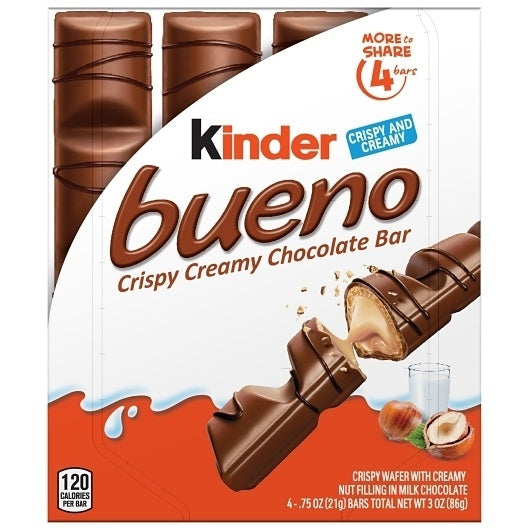 128-PACK OF Milk Chocolate And Hazelnut Cream Candy Bar Kinder Bueno, 16 - 8 - 3 Oz