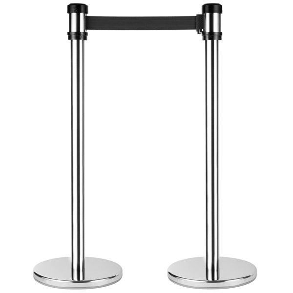 2-PACK OF Belt Safety Karat 38" Silver Guidance Stanchion with 78" Black Retractable Belt - Set of 2