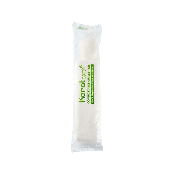 250-PACK OF Fork CPLA Karat Earth Heavy-Weight CPLA Compostable Cutlery Kits (Knife, Fork, Tea Spoon, 2-ply Napkin), White - 250 kits