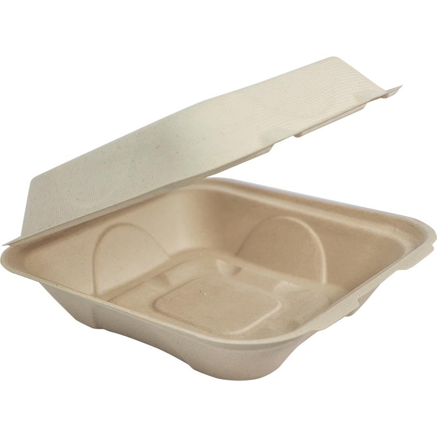 300-PACK OF CONTAINER TAKEOUT World Centric 9x9x3" 1-Compt Compostable Fiber Clamshells | No PFAS | 300 count