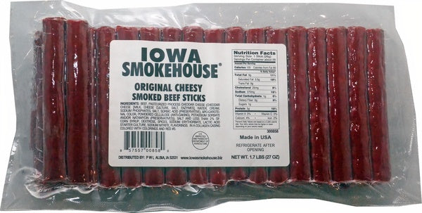 6-PACK OF Beef Sticks Smoked Original Cheesy 27 oz, Iowa Smokehouse
