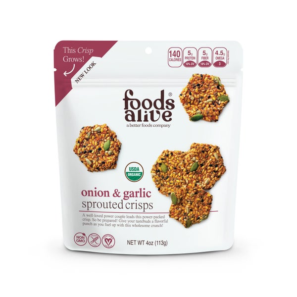 6-PACK OF Crisps Sprouted Onion Garlic, Foods Alive