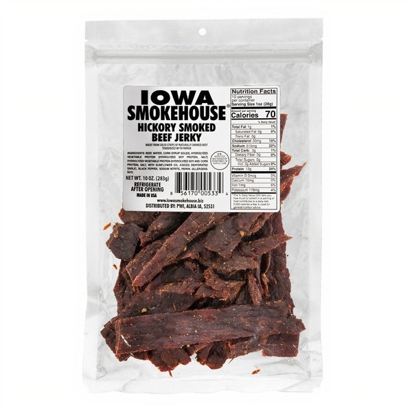 6-PACK OF Beef Jerky Hickory Smoked 10 oz, Iowa Smokehouse