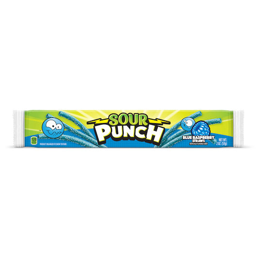 288-PACK OF Blue Raspberry Straws Sour Punch, 12 - 24 - 2 Oz