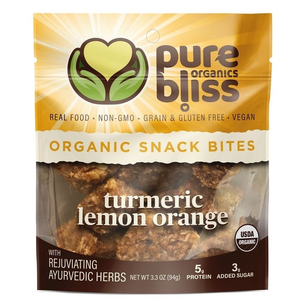 6-PACK OF Organic Snack Bites Turmeric Lemon Orange, Pure Bliss Organics