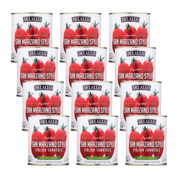 12-PACK OF Tomato Diced Petite San Marzano Delallo 28 oz
