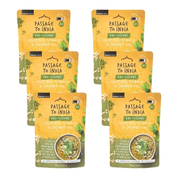 6-PACK OF Entree Spinach Dal Coconut Split Pea Passage Foods 9.8 oz