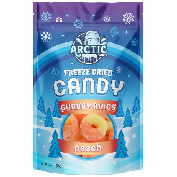 12-PACK OF Candy Freeze Dried Gummy Rings (Peach), Arctic Farms