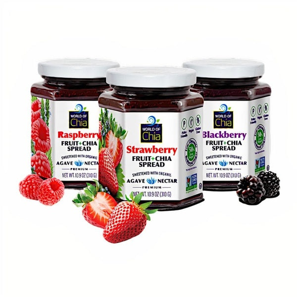 6-PACK OF Fruit Spread Chia Premium Set of 3 (Strawberry, Raspberry, Blackberry), Space Enterprises (World of Chia)