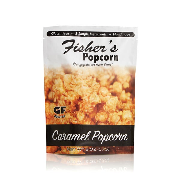 50-PACK OF Popcorn Caramel Small Pouch, Fisher’s Popcorn