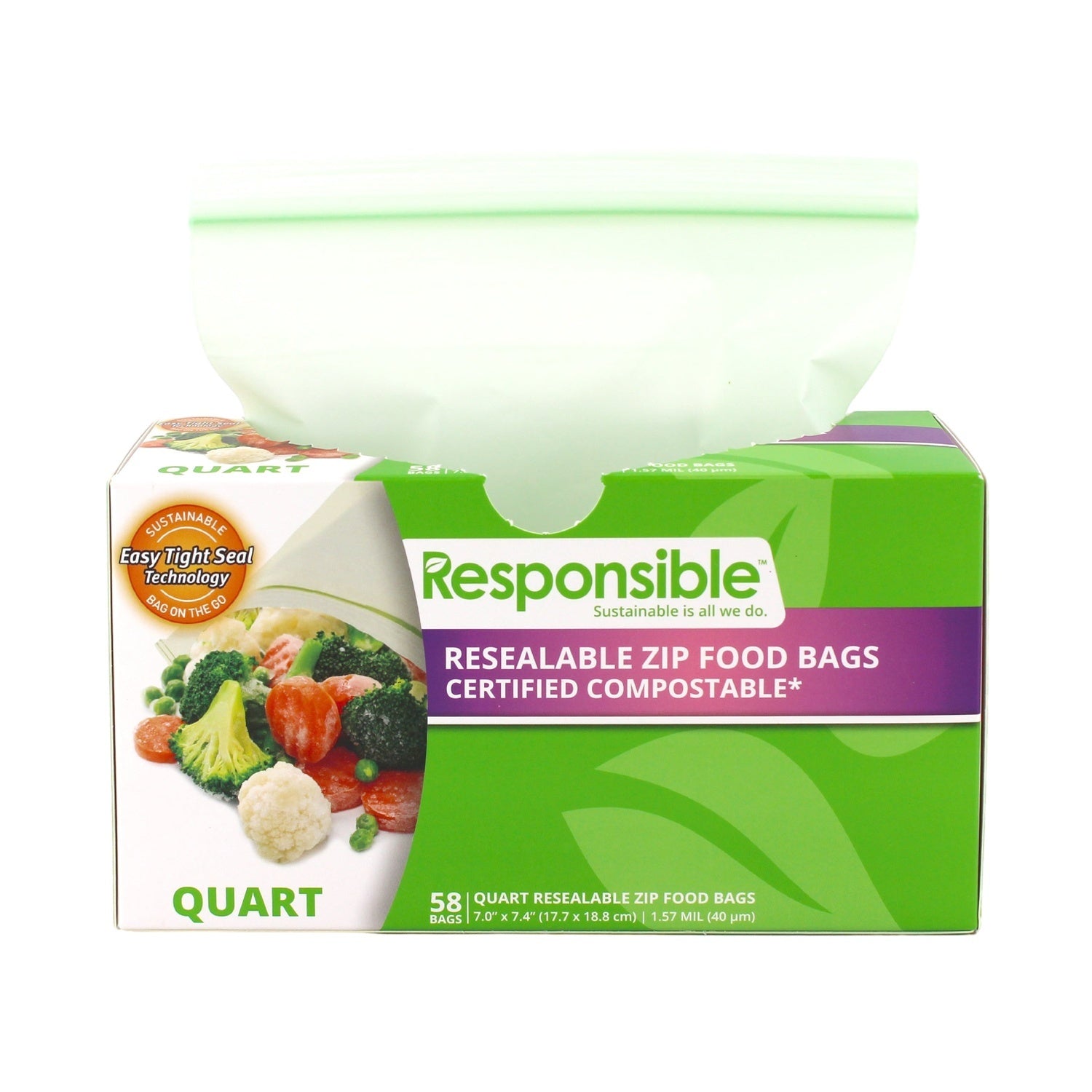 1392-PACK OF BAG FOOD COMPOSTABLE QUART SIZE ZIP-LOCK RESEALABLE