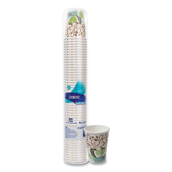 50-PACK OF Cup Paper Dixie PerfecTouch 12 oz Insulated Paper Hot Coffee Cups - Coffee Haze Design (50-Pack) for Optimal Warmth and Comfort