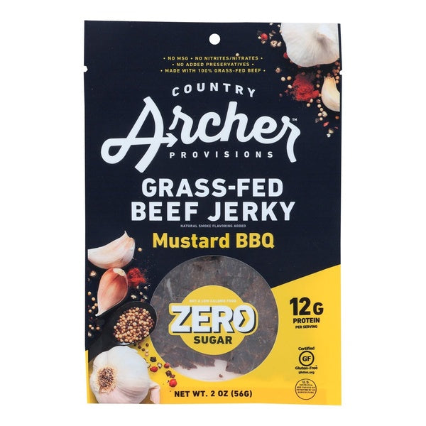 12-PACK OF Meat Meat Beef Jerky Mustard Bbq Zero Country Archer Snacks 2 oz
