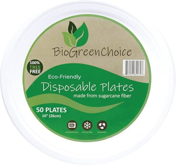 6-PACK OF PLATE PAPER BIOGREENCHOICE BAGASSE FIBER MOLDED PLATE 10"