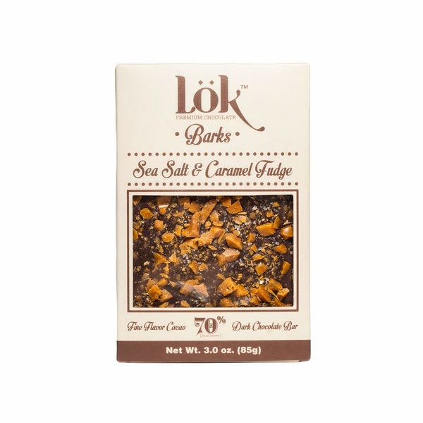 22-PACK OF Chocolate Bark Lok Sea Salt & Caramel Fudge Dark Chocolate 70% Cacao Colombian Origin