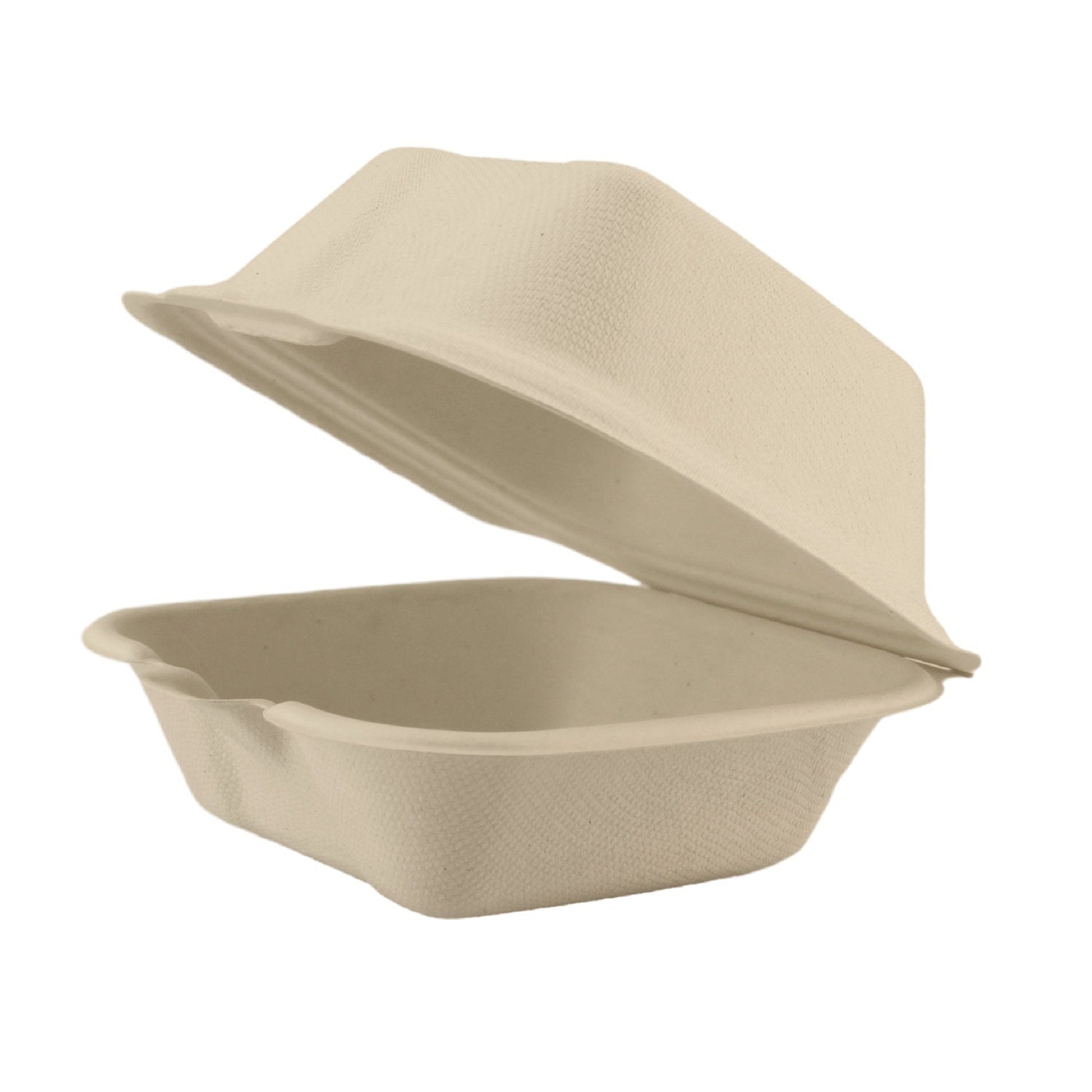 500-PACK OF CONTAINER FOOD COMPOSTABLE MOLDED FIBER HINGED 6 X 6 INCH DISPOSABLE