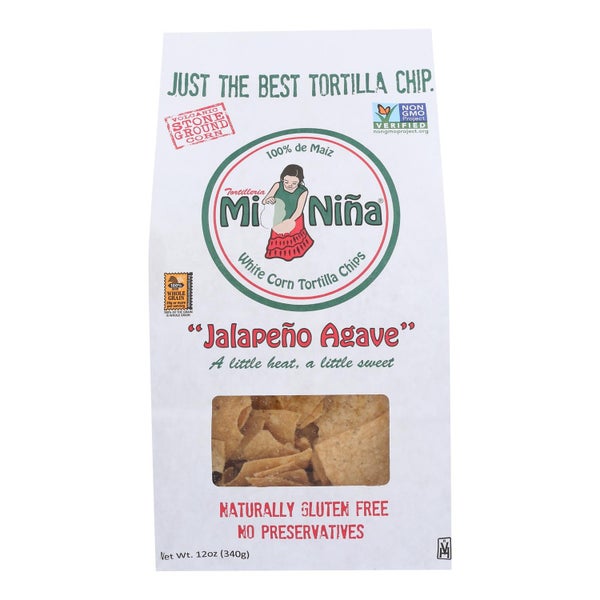 9-PACK OF Chip Tortilla White Corn Jalapeno Aquave Mi Nina 12 oz