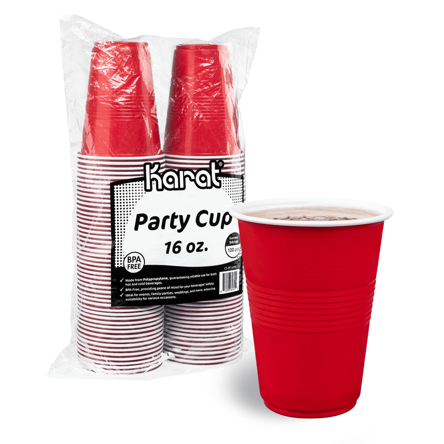 600-PACK OF Cup Plastic Karat 600 ct 16 oz Party Cup | Red | BPA Free | PP