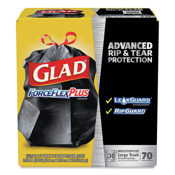 70-PACK OF Glad ForceFlexPlus 30 Gallon Drawstring Trash Bags - Heavy-Duty Black Garbage Bags (70 Count)