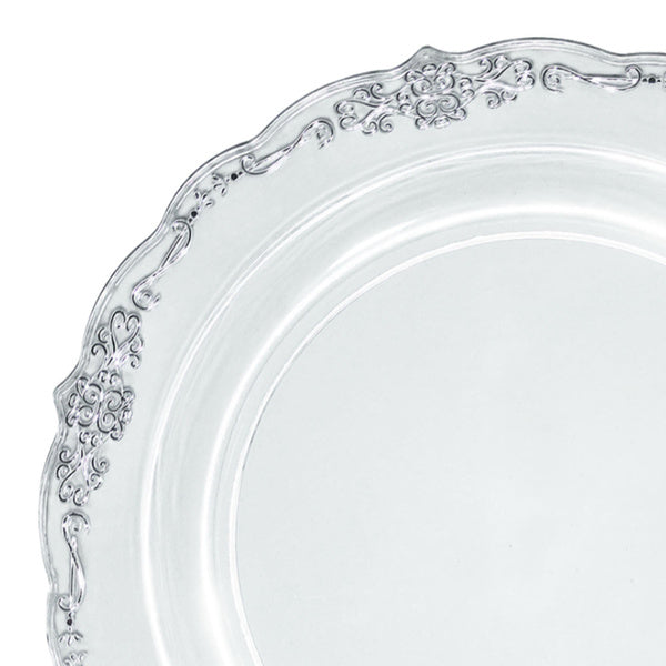 12-PACK OF Plate Dinner 10" Clear Silver Rim