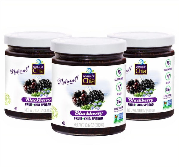 6-PACK OF Fruit Spread Blackberry Chia Fruit Spread Extra Fruit Set of 3, Space Enterprises (World of Chia)
