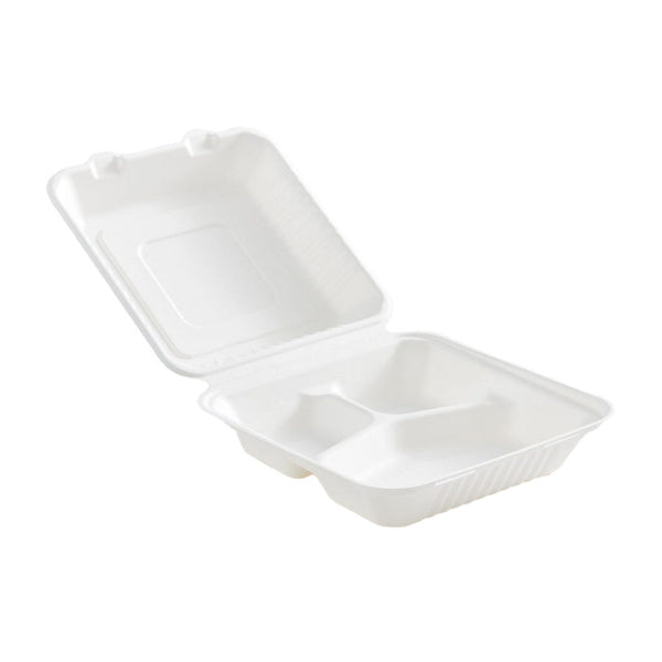 200-PACK OF Earth Smart™ 8 x 8 x 3 Molded Fiber 3 Compartment Hinged Take Out Container