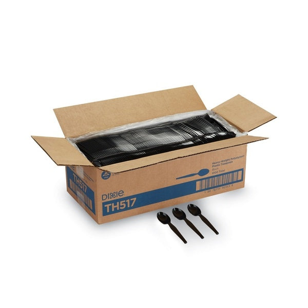 1000-PACK OF Dixie TH517 Heavyweight Plastic Teaspoons - Black - 1000 Count Carton for Durable Dining Experience