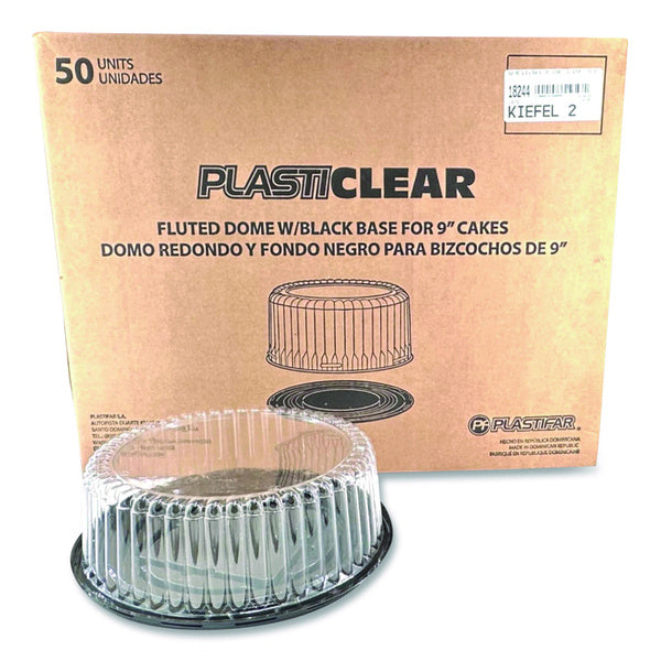 50-PACK OF Plastifar 18244 Bakery Containers, 9" Cake Container, 11.2" Diameter x 3.5" h, Black/Clear, 50/Carton