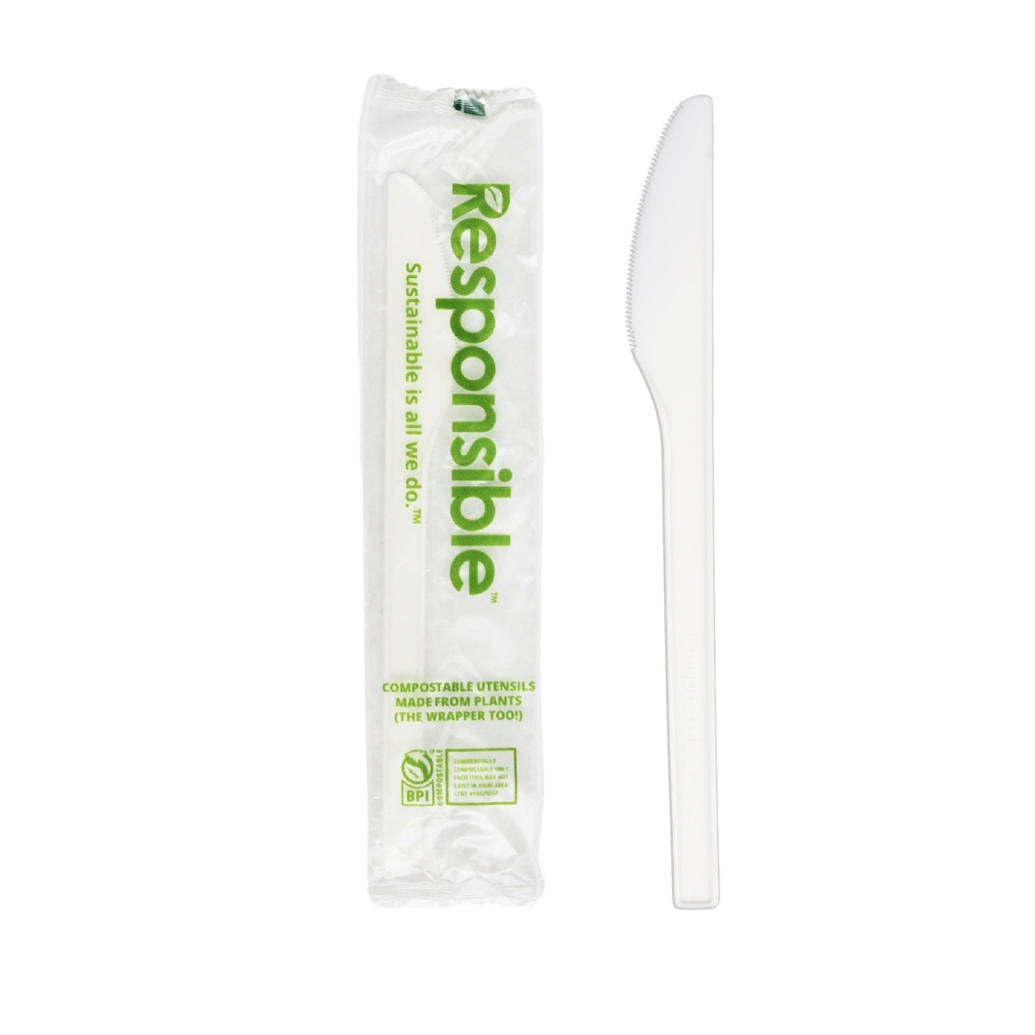 750-PACK OF KNIFE BIODEG COMPOSTABLE INDIVIDUAL WRAP WHITE 6.75 INCH DISPOSABLE
