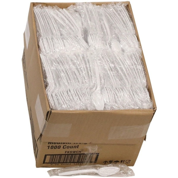 1000-PACK OF Pactiv Corp. FKSWCH Individually Wrapped Mediumweight Plastic Spoons - White Cutlery (1000 Count Carton)